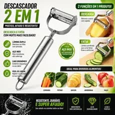 Descascador e Fatiador de Legumes 2 em 1 Inox Lâmina Dupla para Frutas Verduras Ralador
