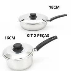 KIT 2 Peças Caçarola 16 Frigideira 18 com cabo  Alumunio polido