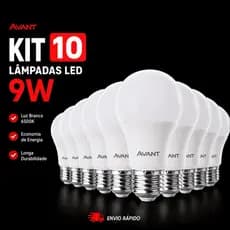 Lâmpada 9W Kit com 10 Led Bulbo Pera 6500K Branco Frio Avant