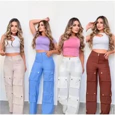 Calça Cargo Feminina Cintura Alta Moda Blogueira Tendência 2026