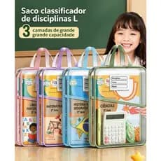 Pasta Organizadora A4 Transparente com Zíper e Divisórias em Malha Nylon Grande Capacidade