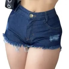 Short Jeans Feminino Escuro Curto Barra Desfiada,Fashion wave loja online