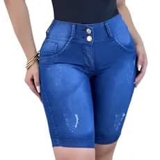 Short Jeans Pedal Feminino Cintura Alta Com Elastano Jeans Escuro Casual Premium