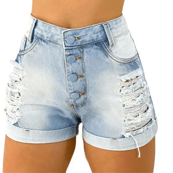 Short Jeans Feminino Soft Cintura Alta Hot Pants Destroyed,clickfacilstore1