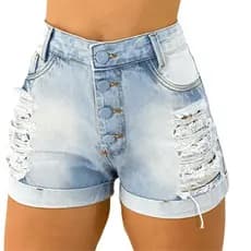 Short Jeans Feminino Soft Cintura Alta Hot Pants Destroyed,clickfacilstore1
