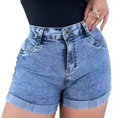 Short Jeans Feminino Comfort Cintura Alta com Lycra Escuro,clickfacilstore1