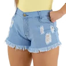 Short Jeans Feminino Soft Lavagem Clara Barra Desfiada Cós Alto,clickfacilstore1