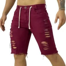 Bermuda Masculina Jeans Destroyed Cor vinho,clickfacilstore1