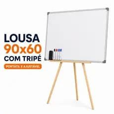 Lousa Branca 90x60 com Tripé de Madeira Portátil Ajustável Quadro Branco - Escola Escritório Reunião