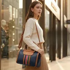 Bolsa Feminina Layton Vivian YD1909 Estruturada Média com Alça de Mão e Transversal Listras Fashion