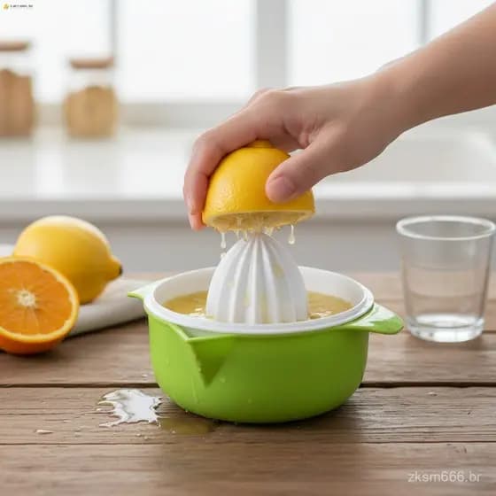 Espremedor manual e separador de frutas, utensílio de cozinha portátil, equipado com base antiderrapante e função de con