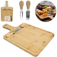 Conjunto Premium Queijo & Frios com Faca, Garfo Inox e Tábua Bambu 39cm