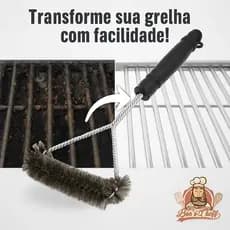 Escova de Aço Inox para Limpeza de Churrasqueira com Cabo Ergonômico 30x14cm