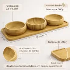 Conjunto de Petisqueira de Bambu Pastel com 3 Peças e Bandeja Elegante