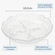 Petisqueira de Vidro Redonda 18cm com 4 Divisórias para Frios e Petiscos