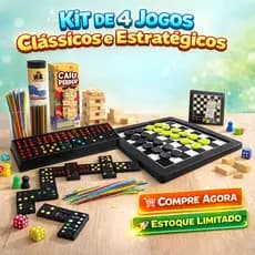 Kit 4 Jogos De Tabuleiro Estratégicos Família Madeira E Plástico Completo