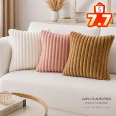Kit 2 Capas de Almofada Pelúcia Canelada 45x45 Luxuosa Macia para Sofá Decoração
