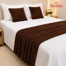 Kit Decoração Cama 3 Peças Casal Queen 1 Peseira 2 Capas de Almofada Tecido Macio Fofinho Aconchego