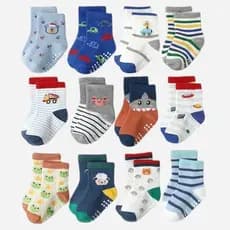 Kit 6 e 12 Pares de Meias Masculino para Recém Nascidos e Bebê Menino c/ Antiderrapante