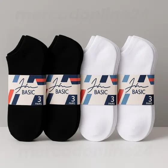 Kit Meia Soquete Unissex Cano Curto Algodão 6 ou 12 Pares Branca e Preta