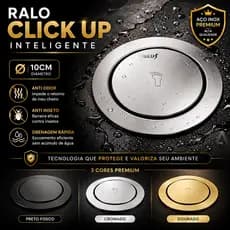 Ralo Inteligente Click Up Redondo 10Cm Ralo Antiodor Dourado Preto Cromado Metal Inox Banheiro