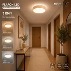 Luminária Plafon Amadeirado Wood Madeira LED 3 Em 1 Painel De LED Teto Bivolt Para Sala Quarto Hall