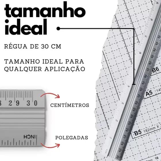 Régua De Alumínio Escola Trabalho 30cm Escritório Papelaria Qualidade Faculdade Cortes e Costura e Projetos Diy