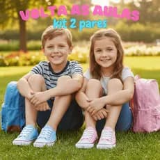 Kit 2 Pares Tênis Infantil Baby Bebê Volta as Aulas Escola Confortável Leve Macio Kids Moda Criança Cores Star