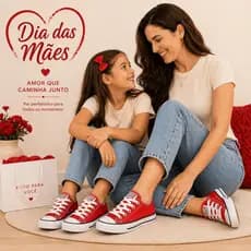 Kit 2 Tênis Mãe e Filha Dia das Mães Moda Tendência Presente Casual Leve Macio Confortável Vermelho Combinando Look