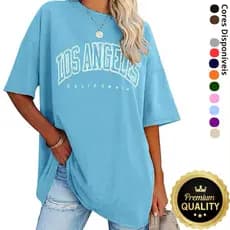 Camiseta Feminina Oversized Los Angeles Camisetao Feminino Blusao Academia Feminina California Estilo de Rua Corte Reto