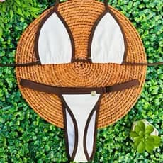 Conjunto Biquíni Cortininha Fita Bronze Tecido Anarruga