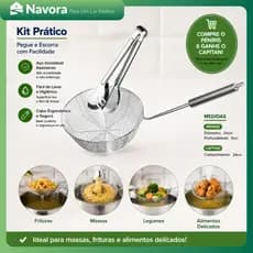 Escumadeira Aço Inox para Fritura e Macarrão com Pegador Inox Multiuso Cozinha