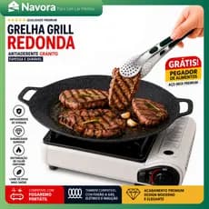 Frigideira Grill Redonda Antiaderente Bifeteira Chapa para Churrasco Bife Hambúrguer Legumes