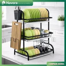 Escorredor De Louça Inox 3 Andares Organizador De Pia Porta Copos Talheres Cozinha