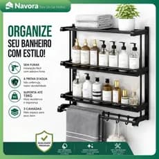 Prateleira de Parede 3 Níveis para Banheiro ou Cozinha Organizador Multiuso