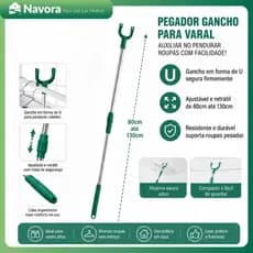 Pegador de Roupas para Varal Alto com Cabo Longo Ajustável Garra Forte Extensor de Alcance