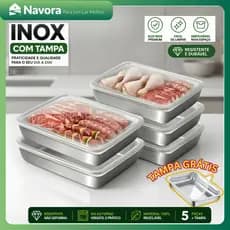 Recipiente de Aço Inox com Tampa Hermética para Conservação de Alimentos