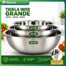 Tigela Inox Grande 32cm 36cm 40cm Saladeira Multiuso Aço Inox Reforçada