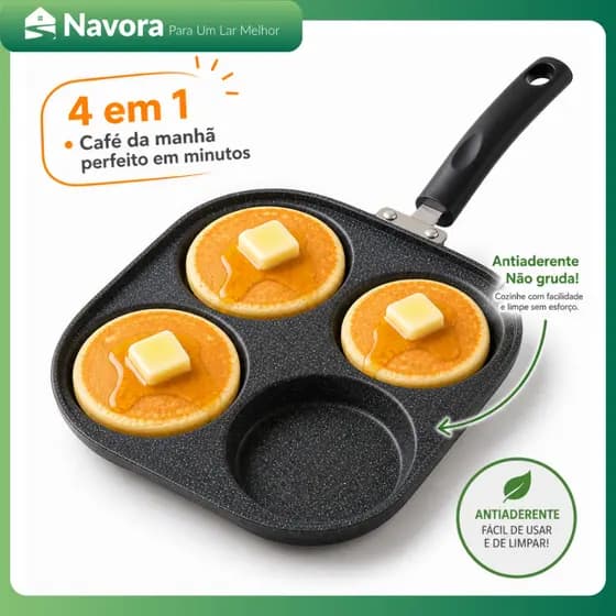 Frigideira Antiaderente Multifuncional 3 ou 4 Furos para Ovos Panqueca Omelete Hambúrguer