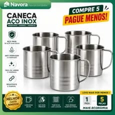 Caneca de Aço Inox Grande com Tampa Resistente Multiuso