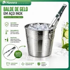 Balde de Gelo em Aço Inox Térmico com Alça para Resfriar Bebidas