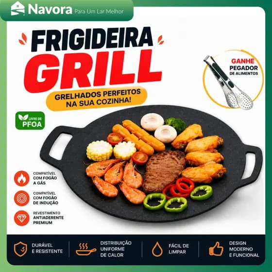 Frigideira Grill Antiaderente Redonda Chapa para Churrasco Carne Legumes de Ferro
