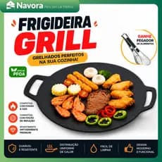 Frigideira Grill Antiaderente Redonda Chapa para Churrasco Carne Legumes de Ferro