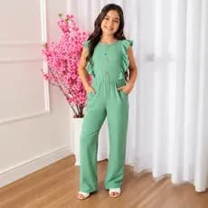 Macacão Menina Infantil Juvenil Feminino Longo Pantalona Duna Liso ( 6 ao 14 anos )