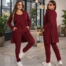 Conjunto Feminino Inverno 3 Peças Luxo – Calça Ajustada + Regata + Cardigan Longo | Conjunto Feminino Casual Chic Confor