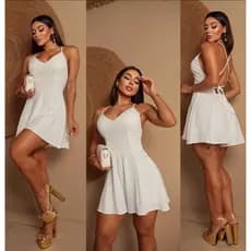 Macaquinho Feminino costa aberta com amarração zíper invisível bojo moda feminina luxo