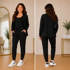 Conjunto Infantil Feminino Menina 3 Peças Cardigan Longo Blusa Básica e Calça Jogger Casual Confortável Outono Inverno.