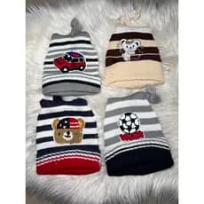 A.kit 6-12 Touca Gorro menino Com PomPom Proteção Contra Frio Estilo Estampa Sortida Bichinho-atacado