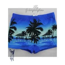 1-2-3 sunga box masculino com estampa de coqueiro , moda verão, com cordão, casual, natação//4004