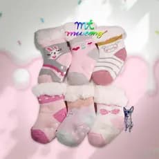 Kit com 1- 6 pares de meias térmicas espessas e antiderrapantes 0-24 meses Menina com forro/2091